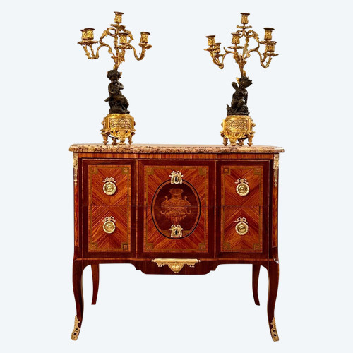 Commode Sauteuse En Marqueterie d'Epoque Transition Louis XV Louis XVI Vers 1760