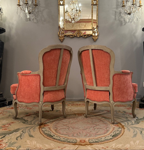 Paire De Bergères En Bois Laqué De Style Louis XV Epoque XIXème