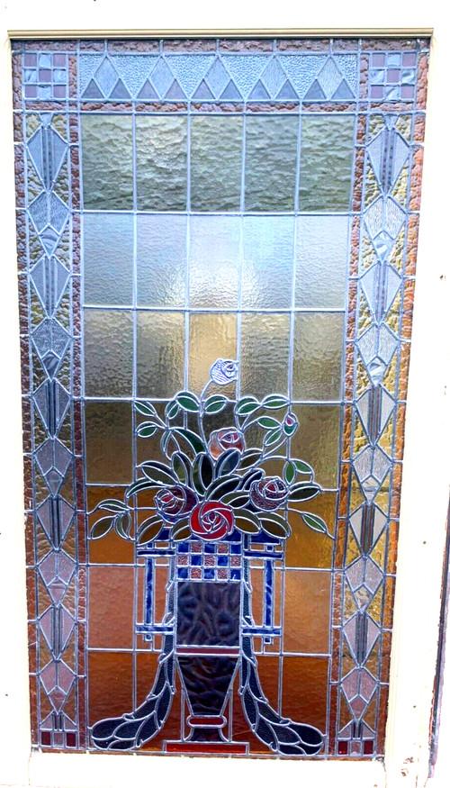20th century Art Deco stained glass panel