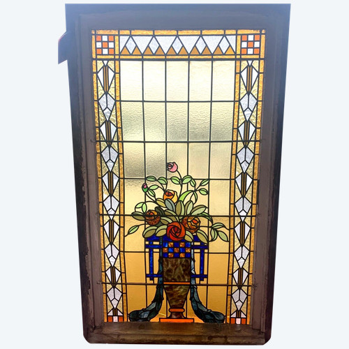 20th century Art Deco stained glass panel