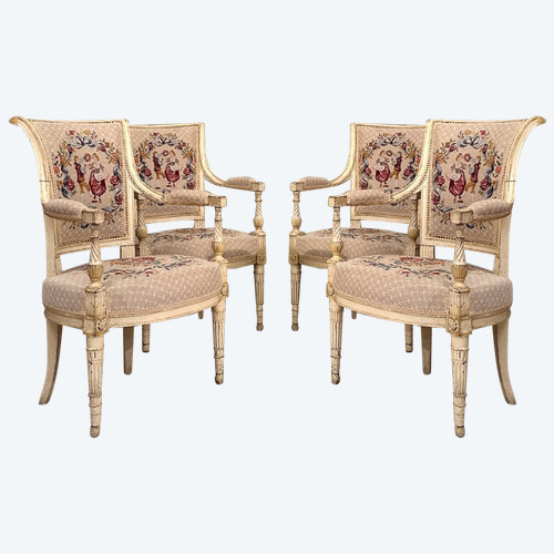 Suite Of Four Armchairs In Lacquered Wood From Louis XVI Period, Circa 1780