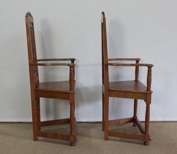  Paire de Fauteuils dits 'Caquetoires' en Chêne Blond, style Renaissance - Fin XIXe 