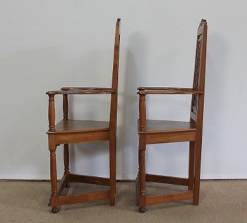  Paire de Fauteuils dits 'Caquetoires' en Chêne Blond, style Renaissance - Fin XIXe 