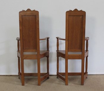  Paire de Fauteuils dits 'Caquetoires' en Chêne Blond, style Renaissance - Fin XIXe 