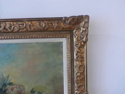 Tableau représentant des fleurs d’époque XIXème siècle.