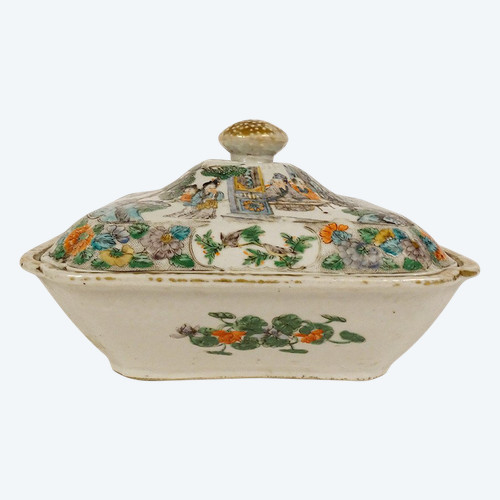 Terrine Couverte Porcelaine Chine Famille Verte Personnages Paysages XVIIIè