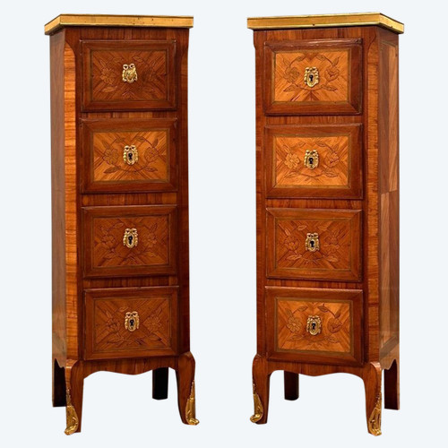 Paire De Petits Chiffonniers De Style Transition Louis XV Louis XVI XIXème