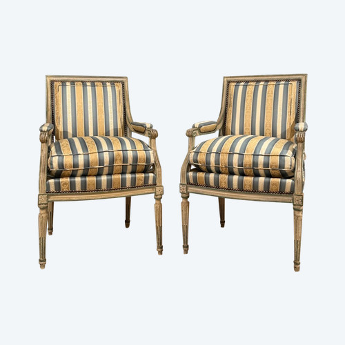 Paire De Fauteuils A La Reine De Style Louis XVI Vers 1900