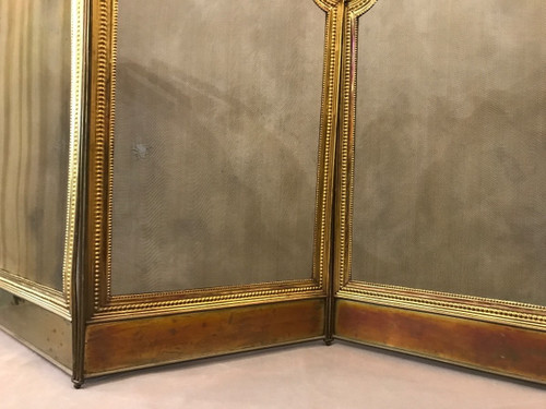 Pare feu de cheminée ancien en laiton doré d'époque 19 ème de style Louis XVI 