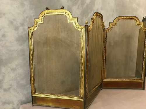 Pare feu de cheminée ancien en laiton doré d'époque 19 ème de style Louis XVI 
