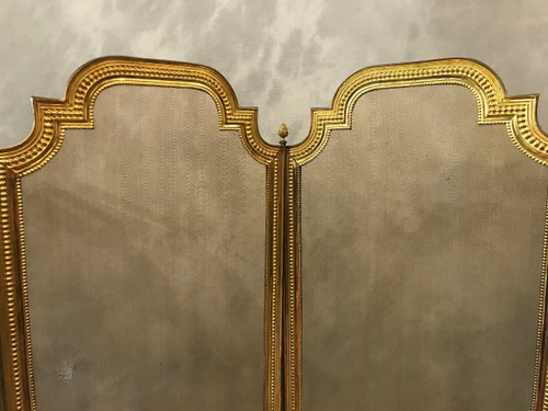 Pare feu de cheminée ancien en laiton doré d'époque 19 ème de style Louis XVI 