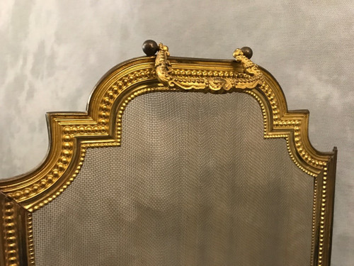 Pare feu de cheminée ancien en laiton doré d'époque 19 ème de style Louis XVI 