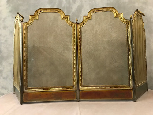 Pare feu de cheminée ancien en laiton doré d'époque 19 ème de style Louis XVI 