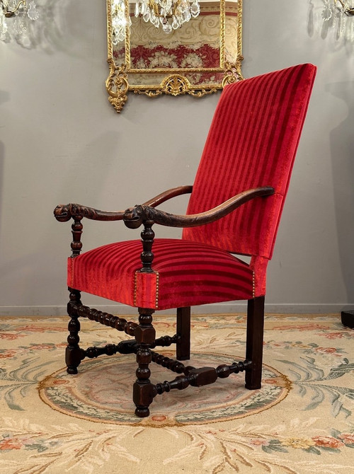Fauteuil En Noyer d'Epoque Louis XIV XVIIème Siecle