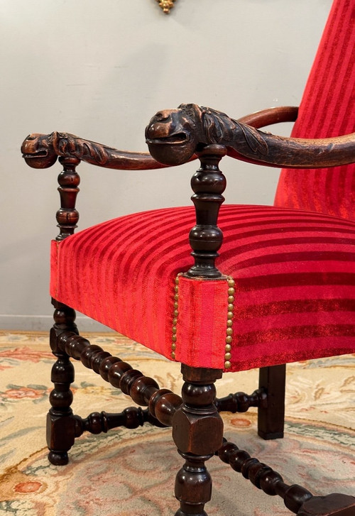 Fauteuil En Noyer d'Epoque Louis XIV XVIIème Siecle
