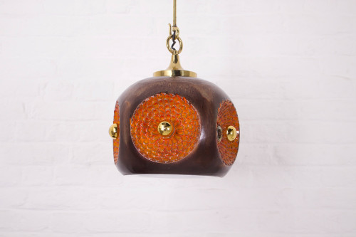 Hanging lamp in glazed ceramic & brass.