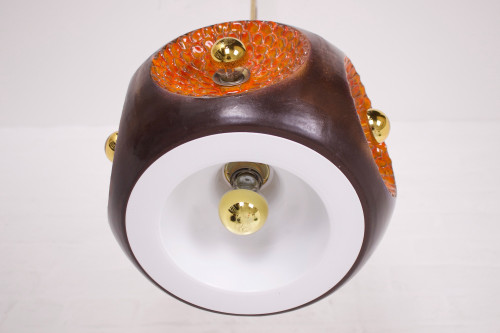 Hanging lamp in glazed ceramic & brass.