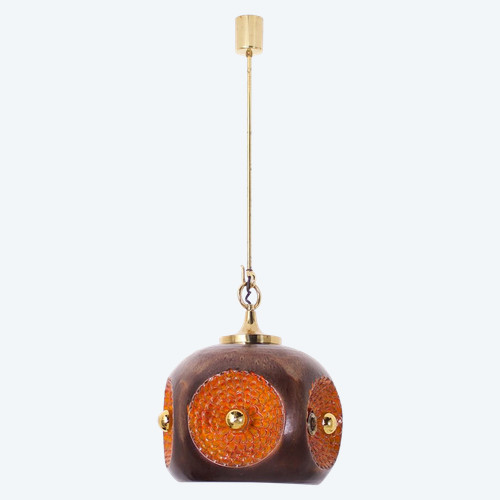 Hanging lamp in glazed ceramic & brass.