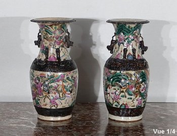  Pair of Nanjing Porcelain Vases, China - Late 19th century