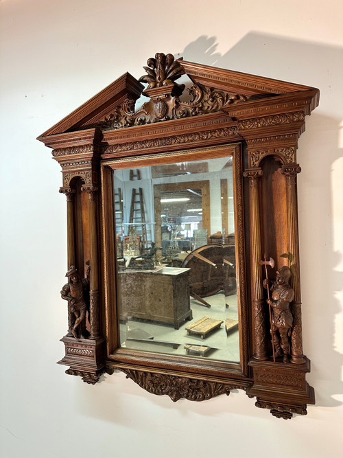 Neo-Renaissance walnut mirror
