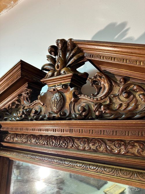 Neo-Renaissance walnut mirror