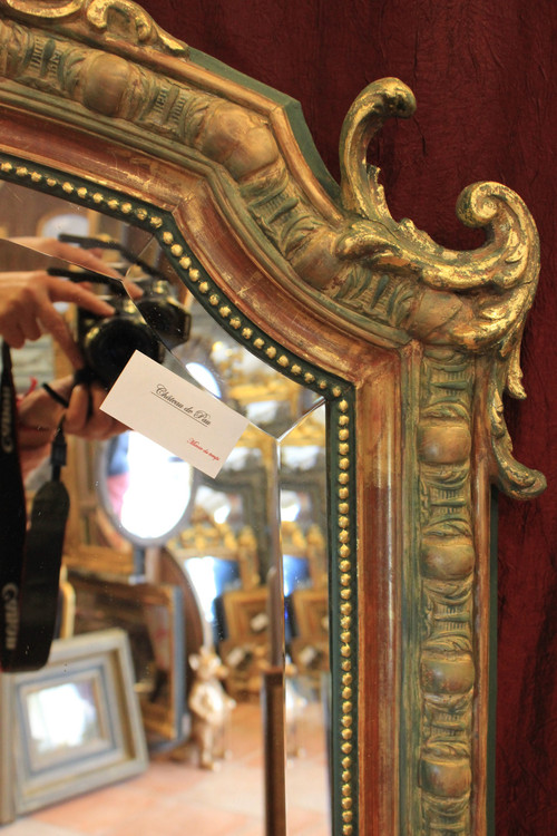 112 X 155 Cm, Miroir Ancien De Cheminée Style Louis XV, Feuille d'Or Et Patine, Glace Biseautée