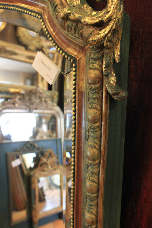 112 X 155 Cm, Miroir Ancien De Cheminée Style Louis XV, Feuille d'Or Et Patine, Glace Biseautée