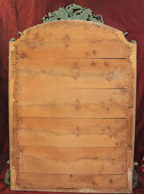 112 X 155 Cm, Miroir Ancien De Cheminée Style Louis XV, Feuille d'Or Et Patine, Glace Biseautée