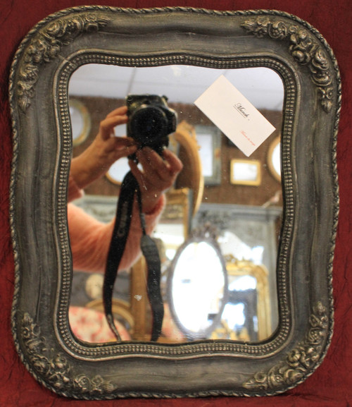 30 X 36 Cm Petit Miroir Ancien Napoléon III, Glace Mercure