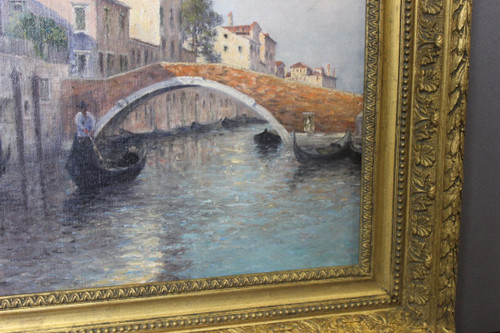 Gondoliers in Venice By Johannes Son , Oil On Canvas