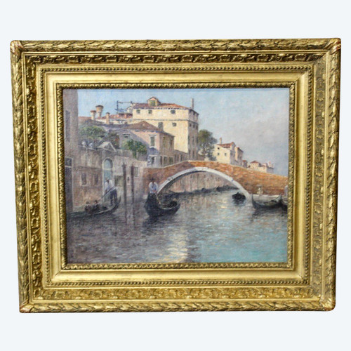Gondoliers in Venice By Johannes Son , Oil On Canvas