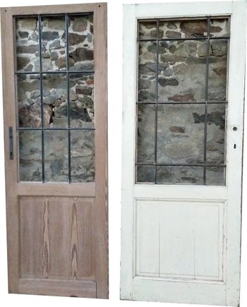 Due porte vetrate Pitchpin 19 ° secolo Barre di metallo Porta antica