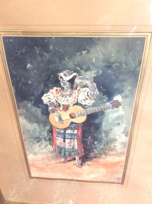 acquerello gitano con chitarra firmato Noivon