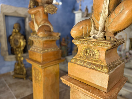 Importante Paire D’anges Porte-torchère En Céramique – Fin XIXe