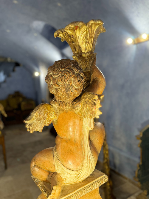 Importante Paire D’anges Porte-torchère En Céramique – Fin XIXe