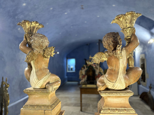 Importante Paire D’anges Porte-torchère En Céramique – Fin XIXe