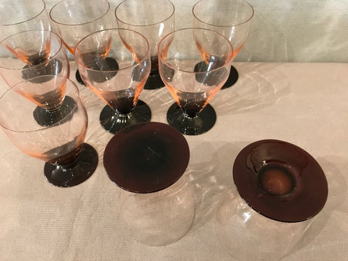 Ensemble de 10 verres Art Déco, vers 1940 légèrement fumé 