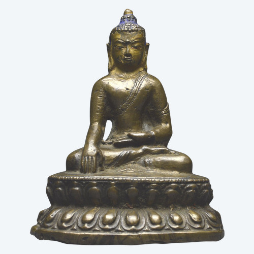 Westtibet, XIII.-XIV. Jahrhundert, Buddha-Darstellung aus Bronze mit brauner Patina