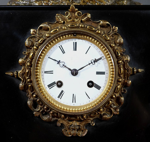 Horloge en Marbre et Bronze, « L’Ange en Contemplation » , Miroy Frères, époque Napoléon III