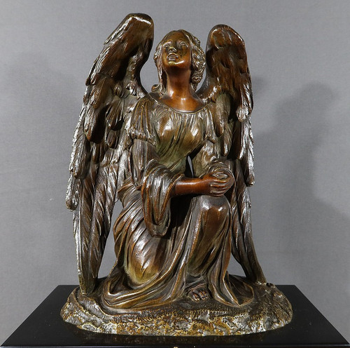 Horloge en Marbre et Bronze, « L’Ange en Contemplation » , Miroy Frères, époque Napoléon III
