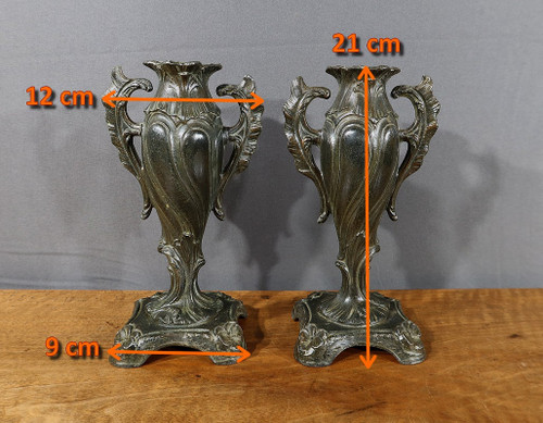 Paire de Soliflores en Régule, Art Nouveau- Fin XIXe