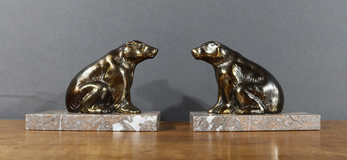 Paire de Serre-Livres « Ours » en Métal Doré – 1920