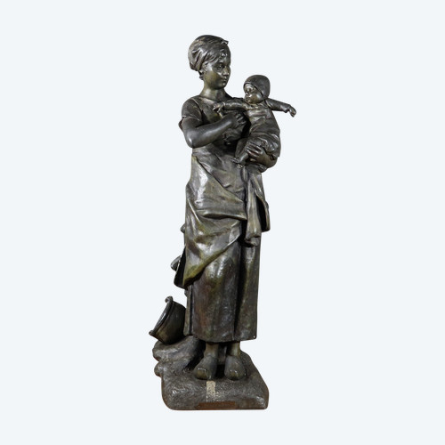 Statue en Régule « Jeune Mère » par L. Steiner – Fin XIXe