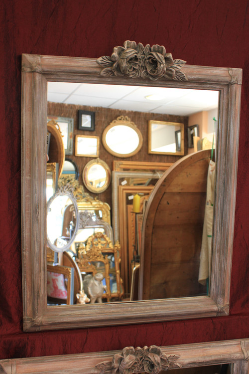 51 X 58 Cm , Faux Pair Of Mirrors, Patina And Flower Designs