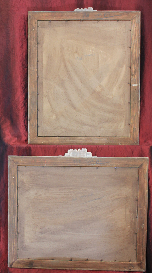51 X 58 Cm , Faux Pair Of Mirrors, Patina And Flower Designs