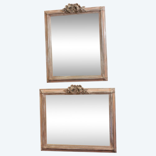51 X 58 Cm , Faux Pair Of Mirrors, Patina And Flower Designs