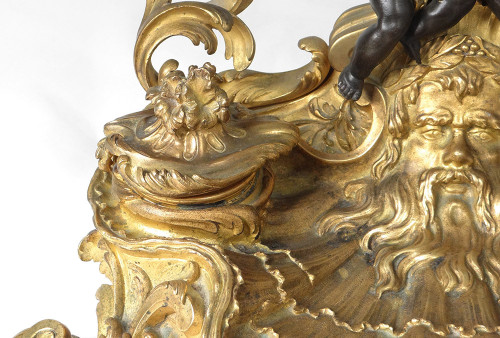 Inkwell Louis XV rocaille bronze candlesticks cherubs character 41cm 18th century