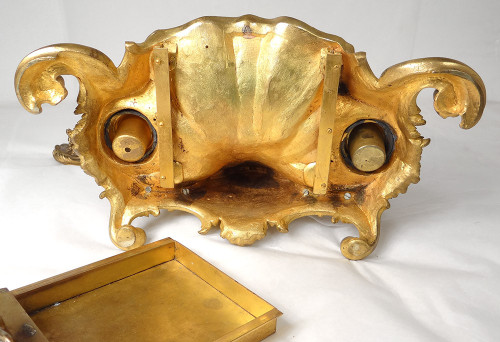 Inkwell Louis XV rocaille bronze candlesticks cherubs character 41cm 18th century