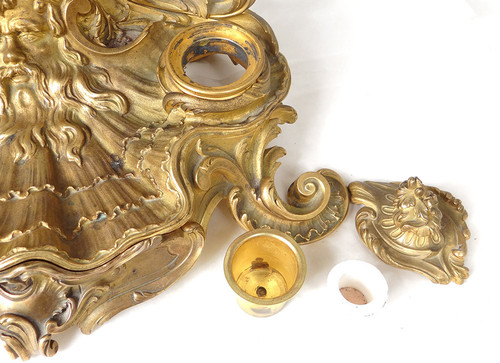 Inkwell Louis XV rocaille bronze candlesticks cherubs character 41cm 18th century