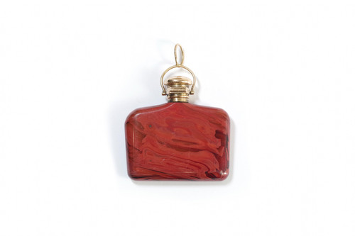 Glass perfume bottle pendant in 18k gold, Antique glass pendant, imitation red jasper